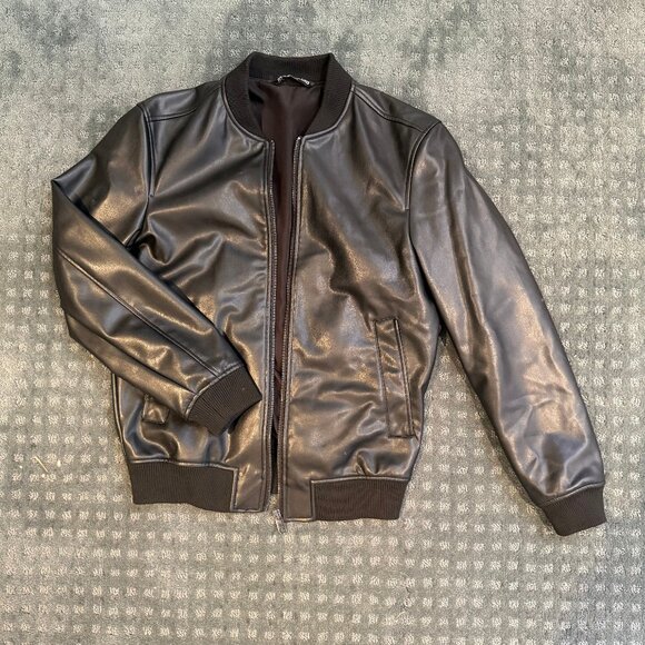 ZARA Black Faux Leather Bomber Jacket – Size Small - Picture 1 of 4